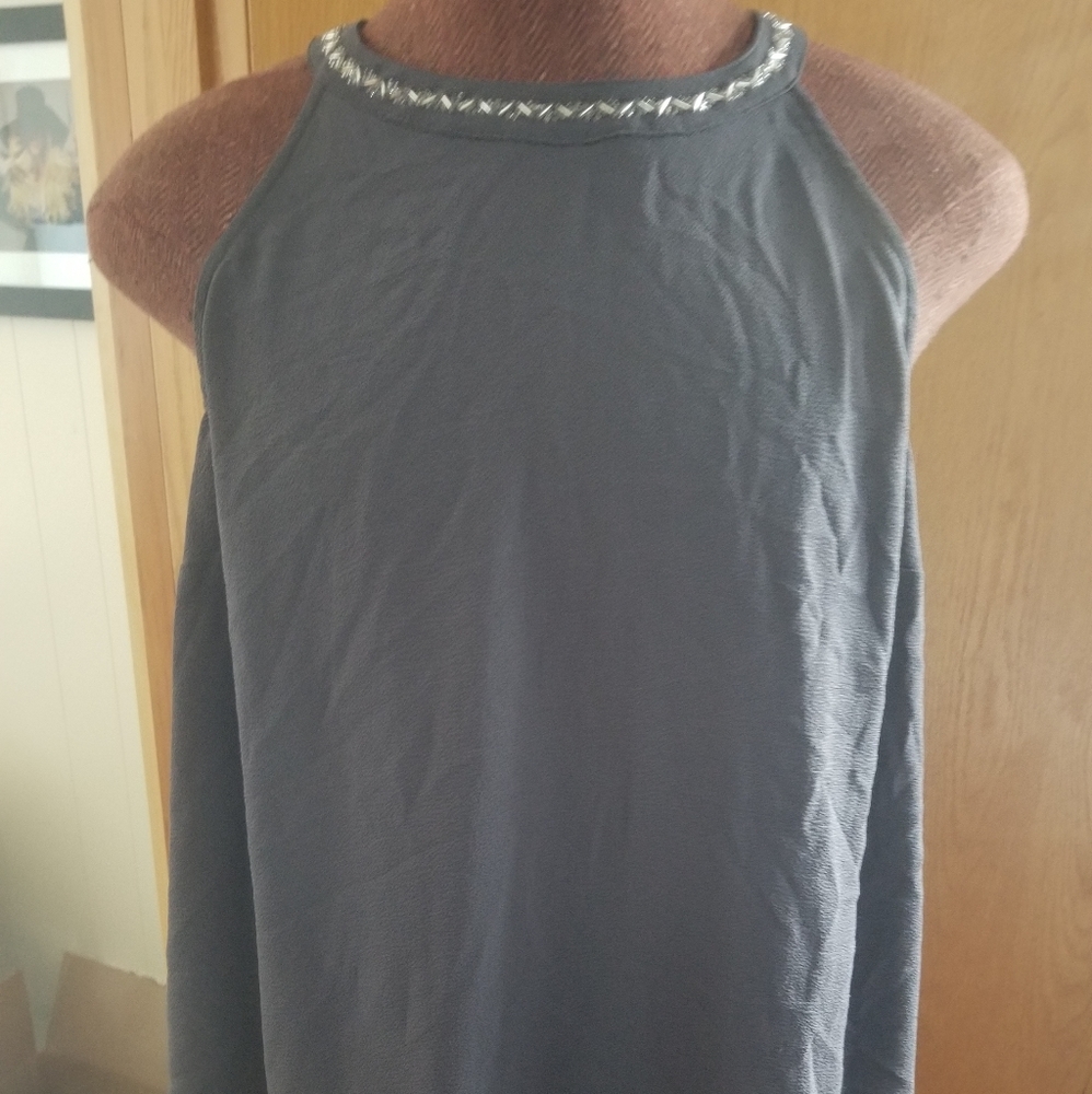 Grey halter tank with beaded neckline. Size 3